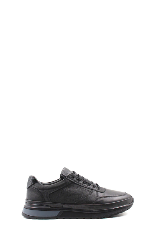 KOALA SYDNEY Men's Black Leather Lace-Up Sneakers with Elevated Sole