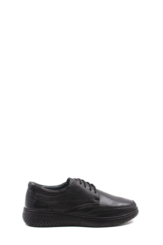 KOALA SYDNEY Men's Black Textured Leather Lace-Up Shoes with Cushioned Sole and Patterned Outsole