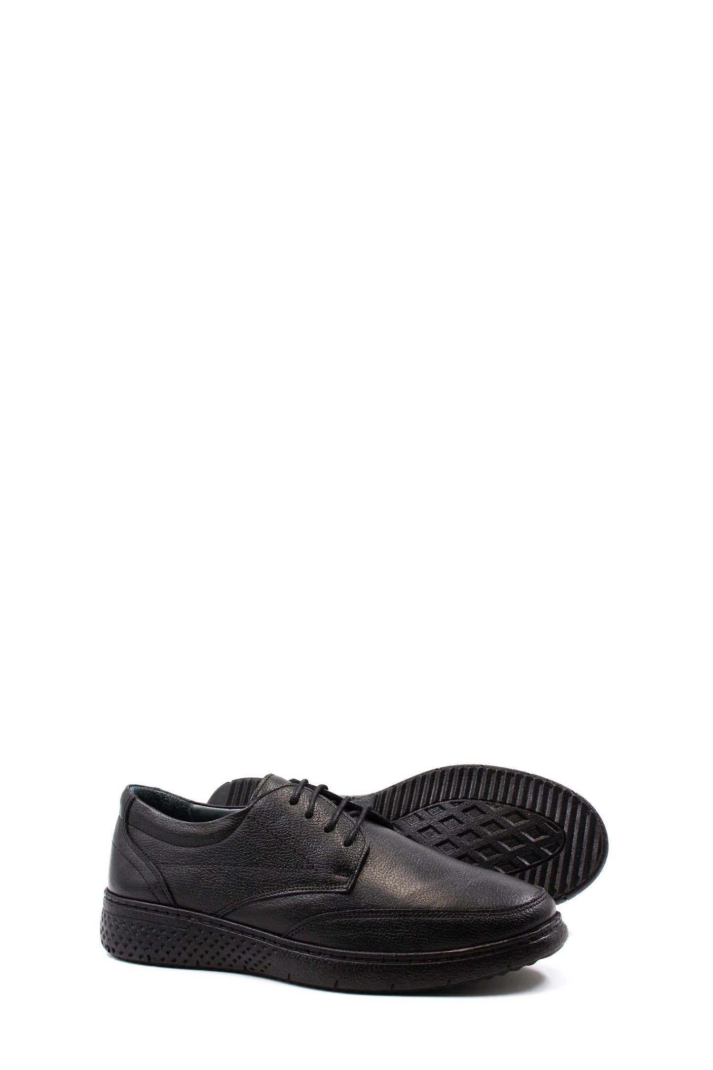 KOALA SYDNEY Men's Black Textured Leather Lace-Up Shoes with Cushioned Sole and Patterned Outsole