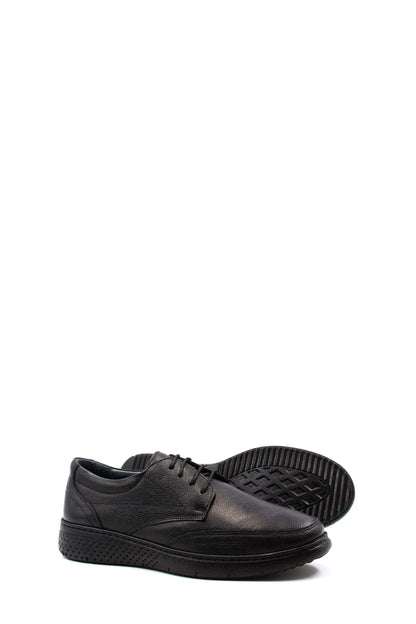 KOALA SYDNEY Men's Black Textured Leather Lace-Up Shoes with Cushioned Sole and Patterned Outsole