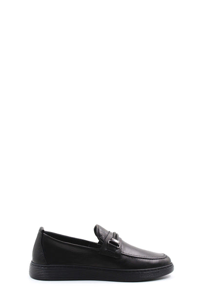 Men's Black Leather Buckle Loafers-Wessi