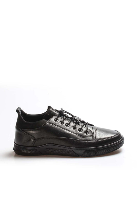 KOALA SYDNEY Men's Black Leather Sneakers with Lace-Up Closure and Textured Sole