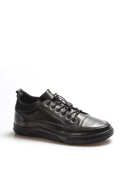 KOALA SYDNEY Men's Black Leather Sneakers with Lace-Up Closure and Textured Sole