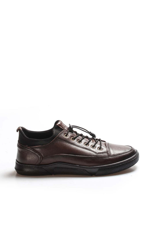 Men's Brown Leather Lace-Up Shoes with Durable Sole