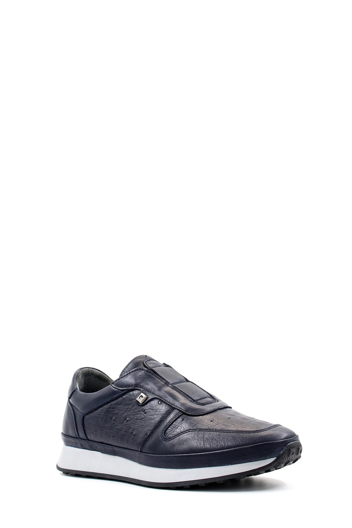 KOALA SYDNEY Men's Navy Blue Leather Slip-On Sneakers with Embossed Detailing