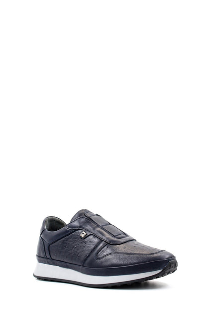 KOALA SYDNEY Men's Navy Blue Leather Slip-On Sneakers with Embossed Detailing