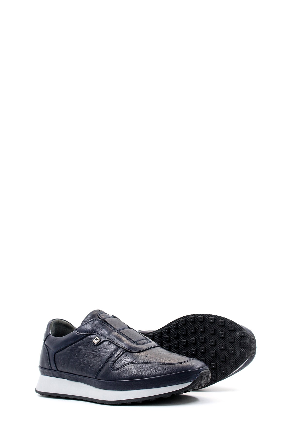 KOALA SYDNEY Men's Navy Blue Leather Slip-On Sneakers with Embossed Detailing
