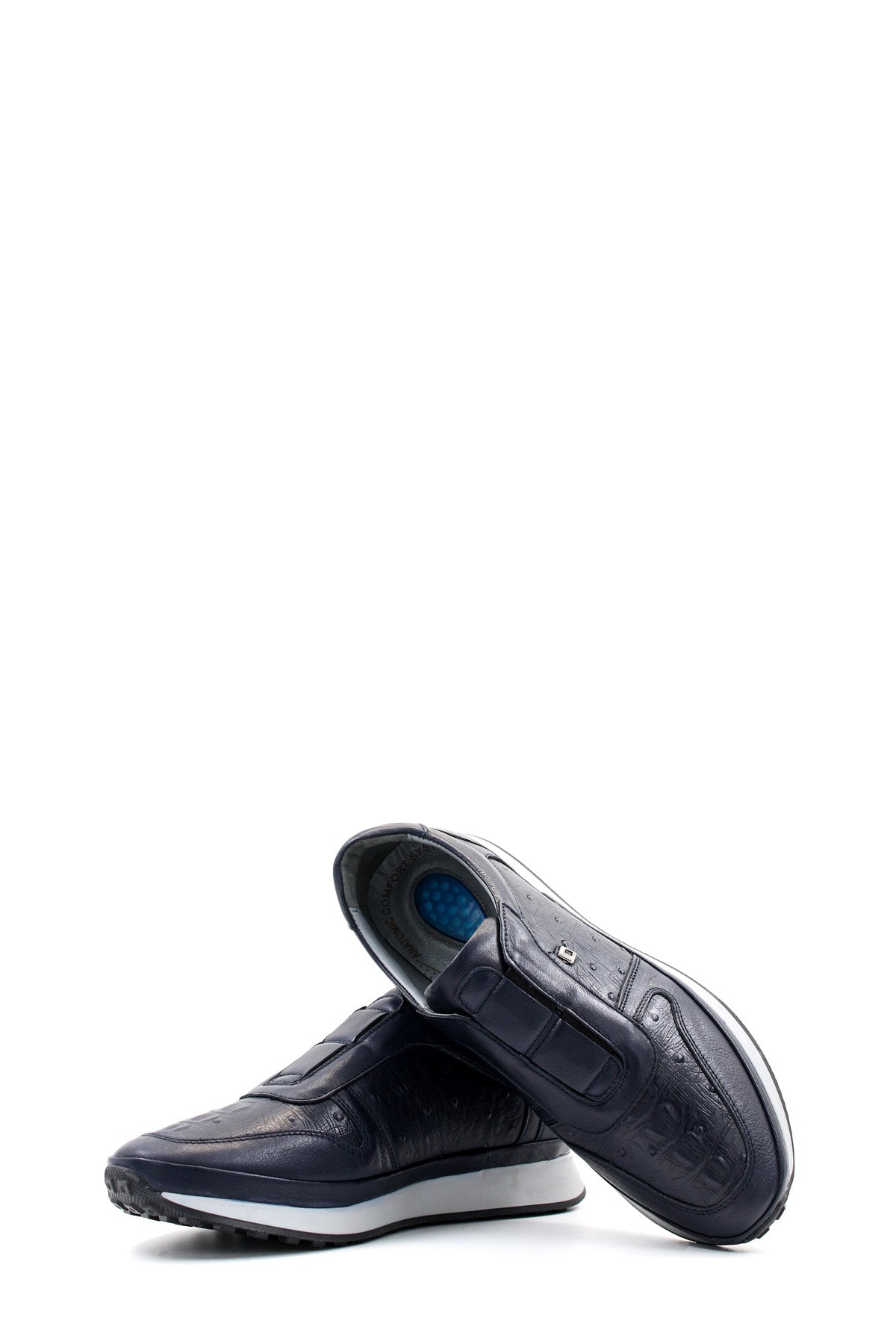 KOALA SYDNEY Men's Navy Blue Leather Slip-On Sneakers with Embossed Detailing