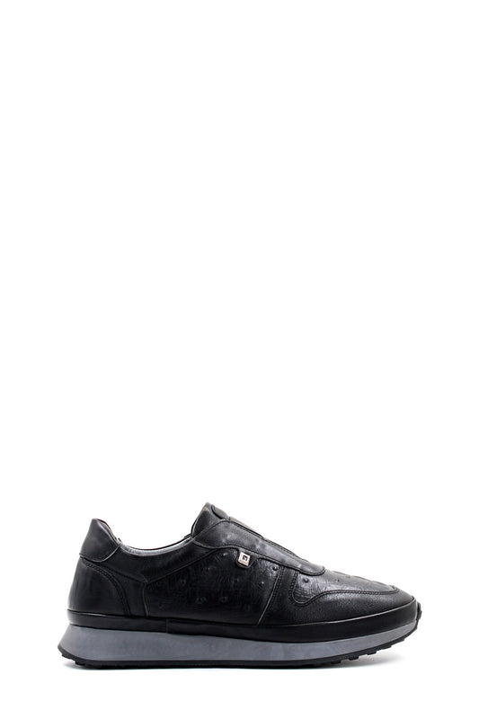 KOALA SYDNEY Men's Black Leather Sneakers with Textured Sole