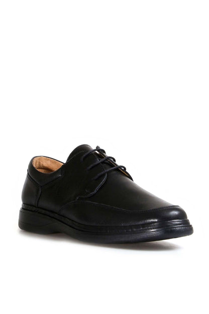 Men's Black Leather Lace-Up Shoes with Cushioned Sole