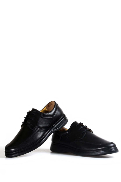 Men's Black Leather Lace-Up Shoes with Cushioned Sole