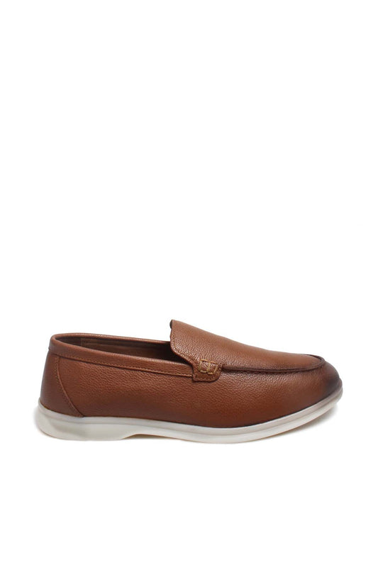 KOALA SYDNEY Men's Brown Pebbled Leather Slip-On Loafers with White Sole