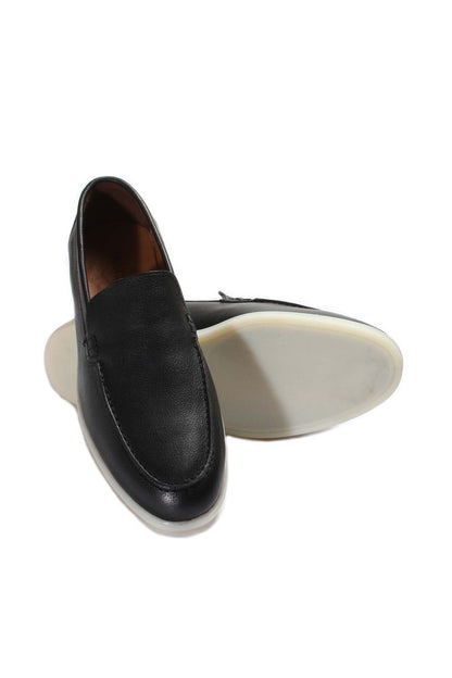 KOALA SYDNEY  Men's Black Leather Slip-On Loafers with White Sole -