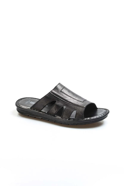 Black Leather Slide Sandals Wessi