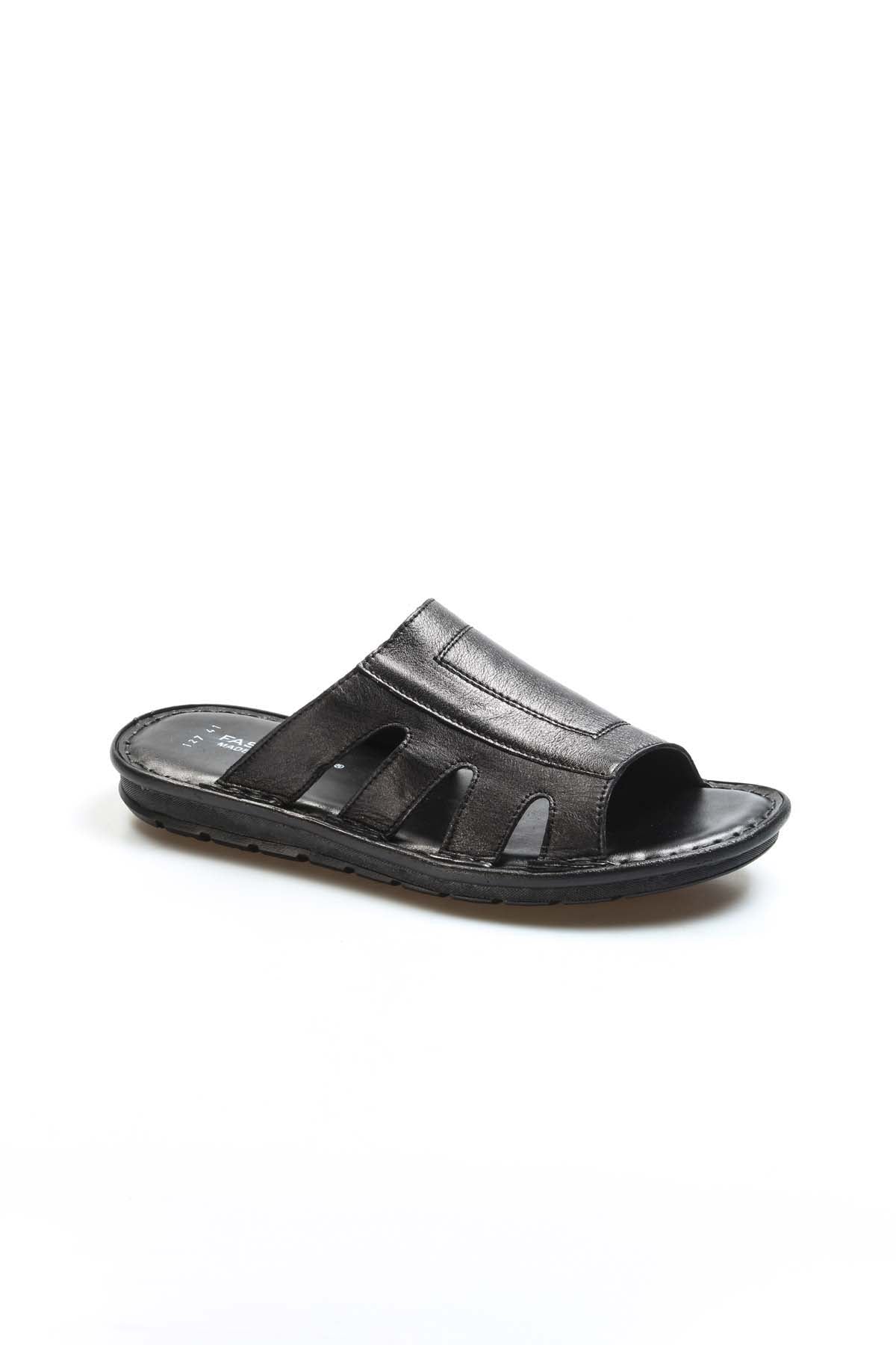 Black Leather Slide Sandals Wessi