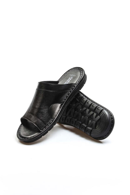 Black Leather Slide Sandals Wessi