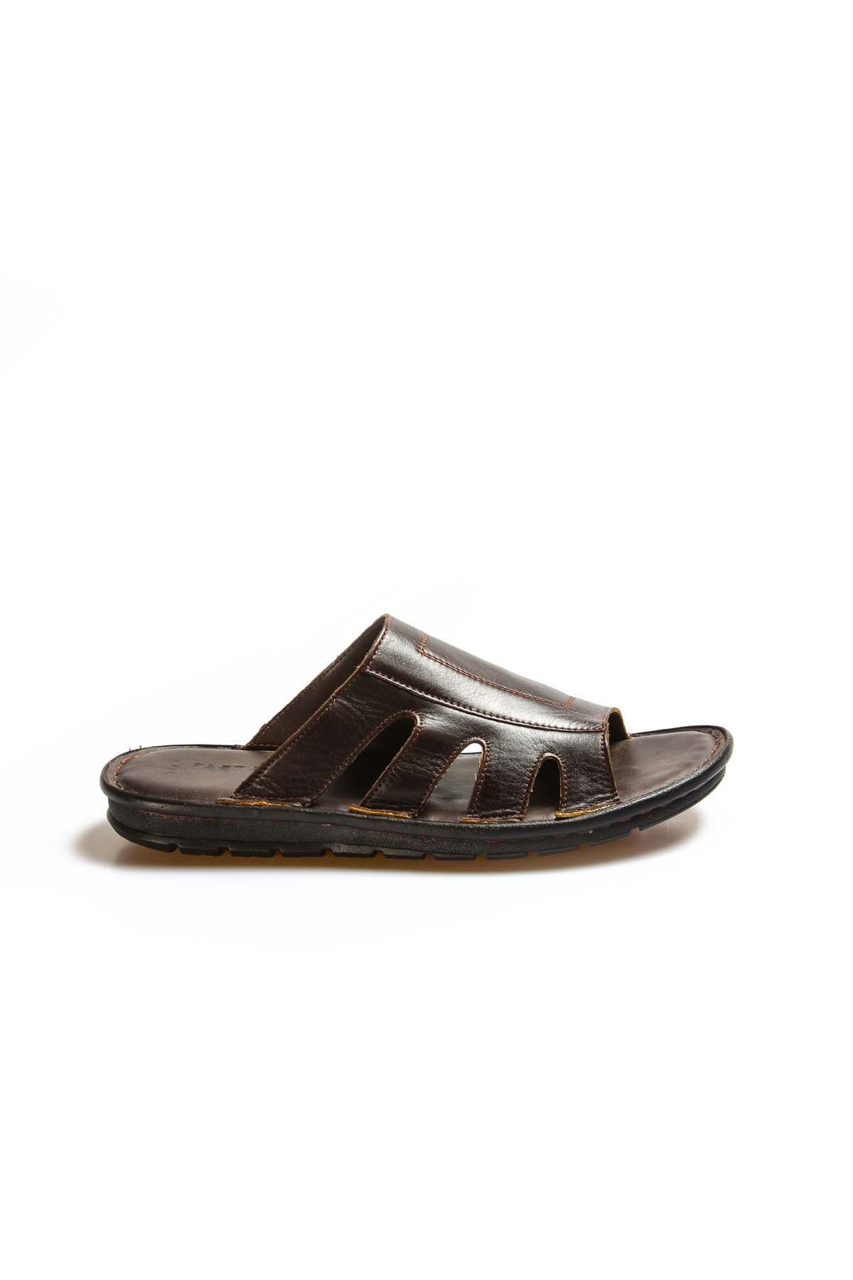 Men's Brown Leather Open-Toe Sandals-Wessi