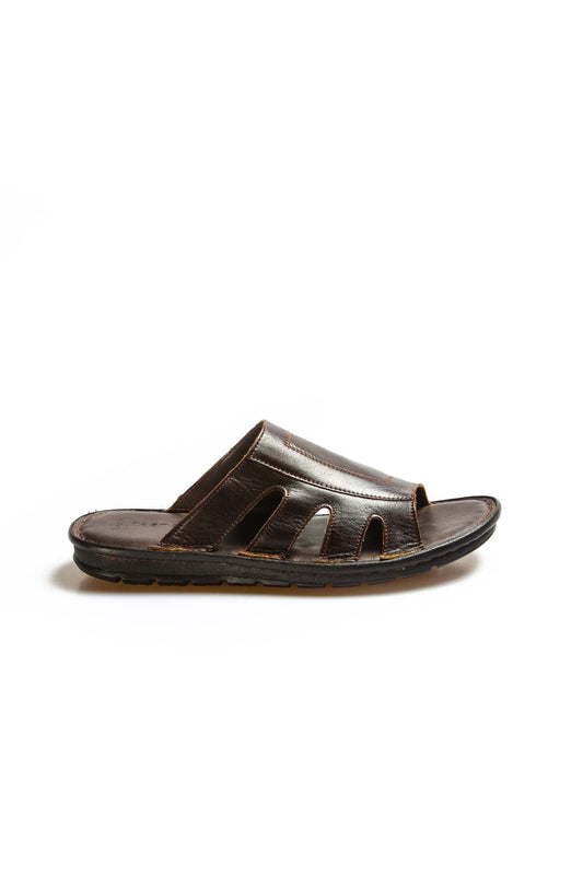 Men's Brown Leather Open-Toe Sandals-Wessi