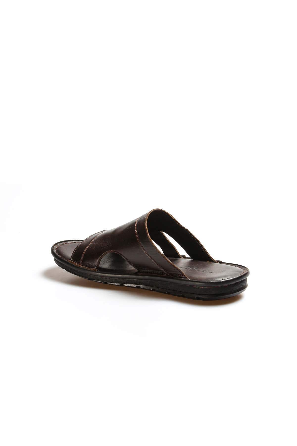 Men's Brown Leather Open-Toe Sandals-Wessi