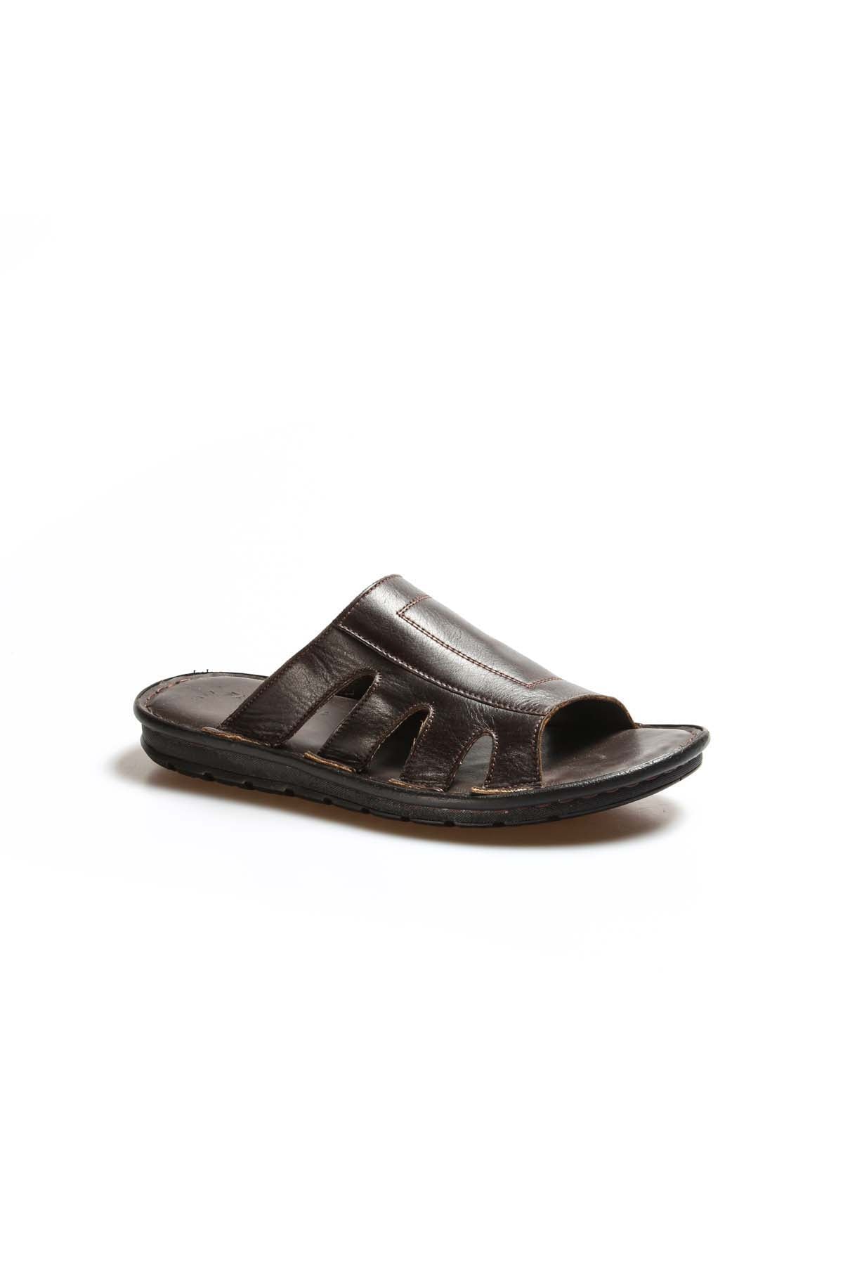 Men's Brown Leather Open-Toe Sandals-Wessi