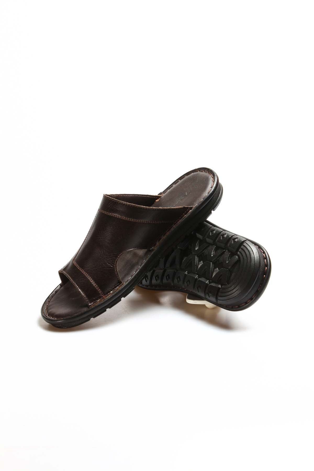 Men's Brown Leather Open-Toe Sandals-Wessi