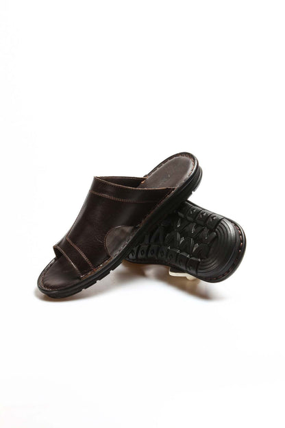 Men's Brown Leather Open-Toe Sandals-Wessi