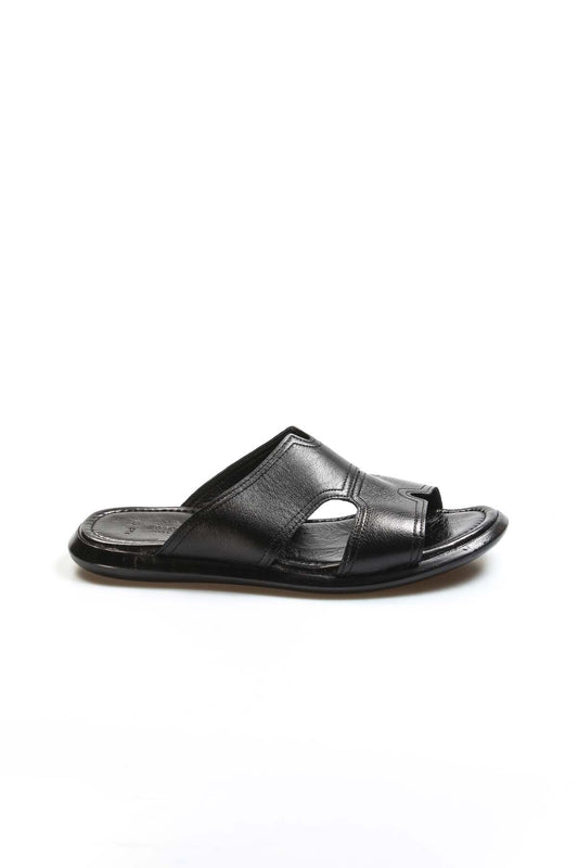 Men's Black Leather Slide Sandals-Wessi