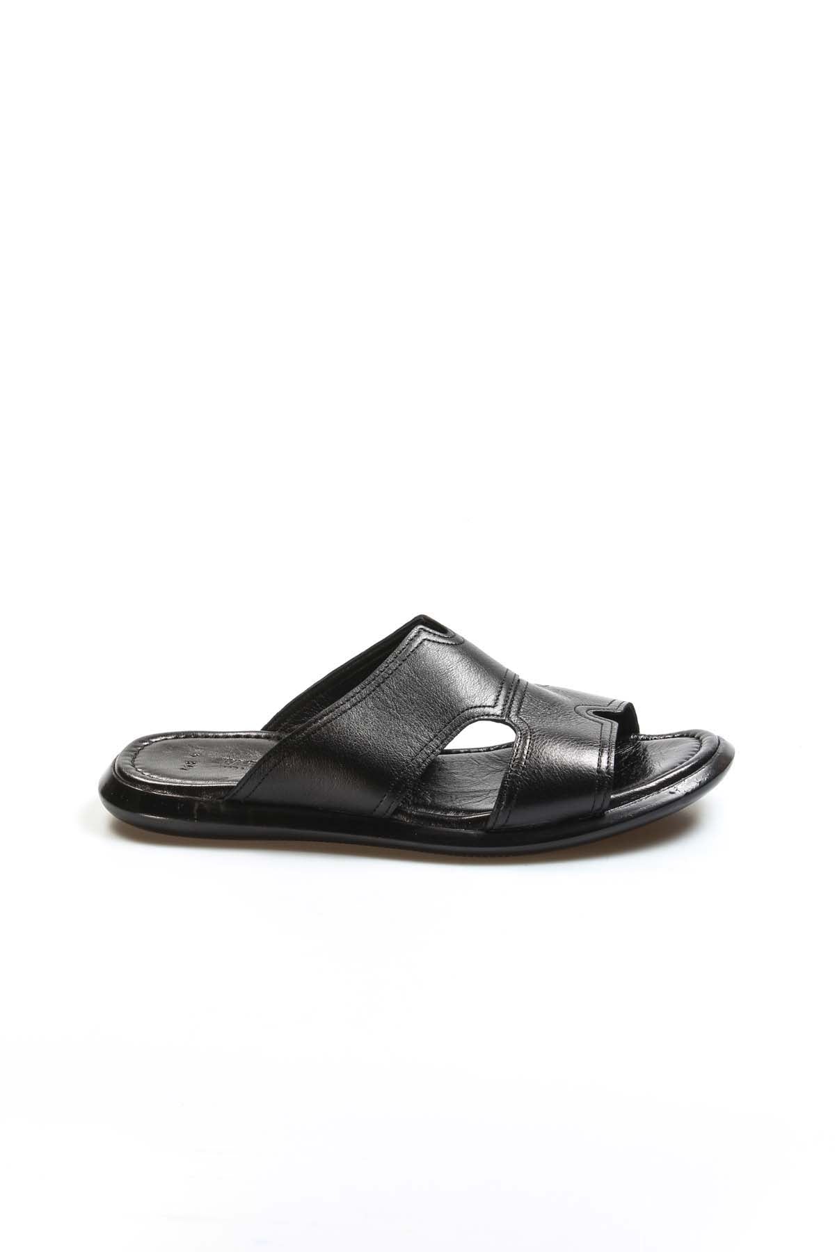 Men's Black Leather Slide Sandals-Wessi