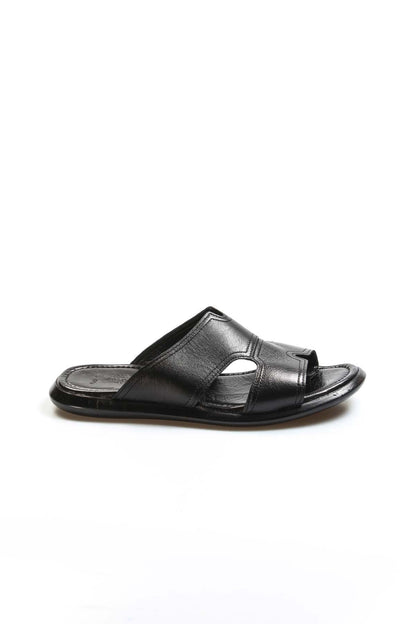 Men's Black Leather Slide Sandals-Wessi