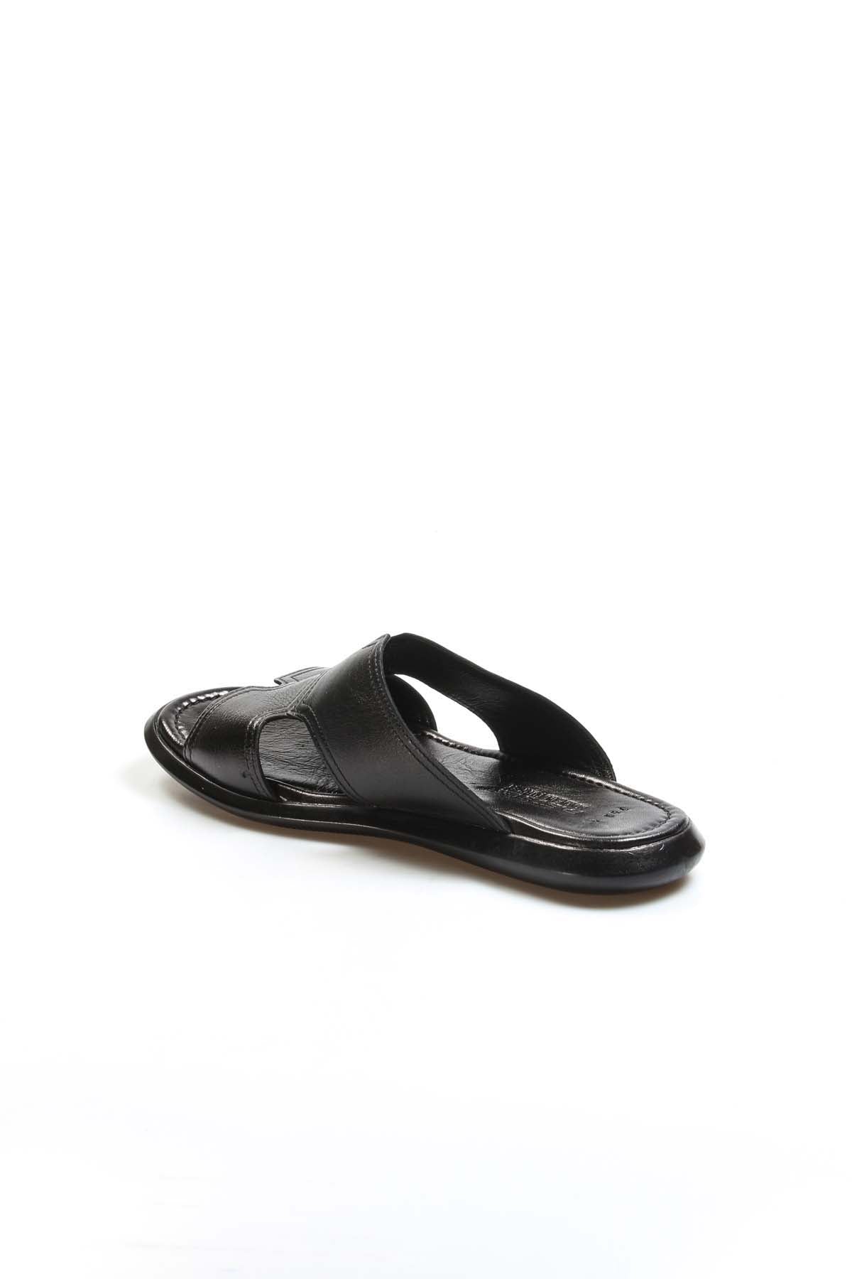 Men's Black Leather Slide Sandals-Wessi