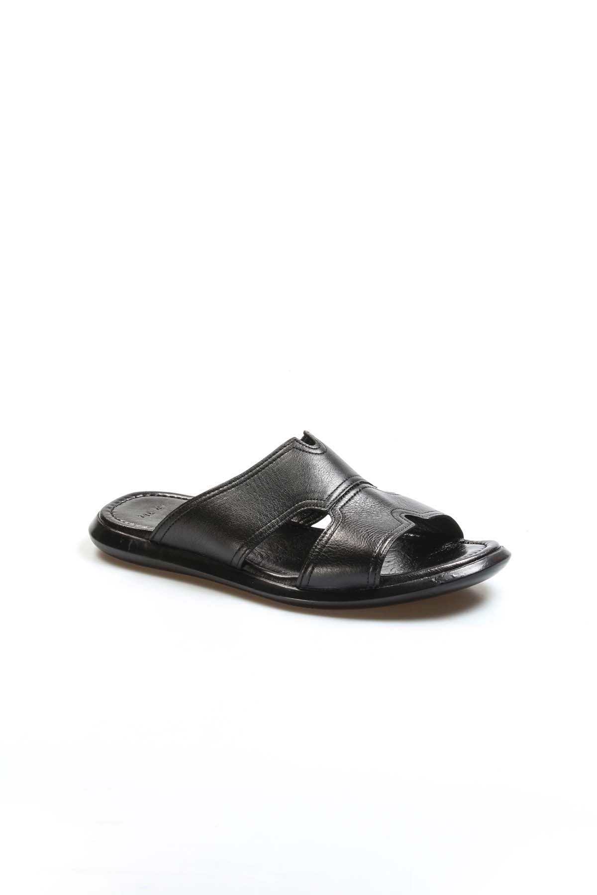 Men's Black Leather Slide Sandals-Wessi