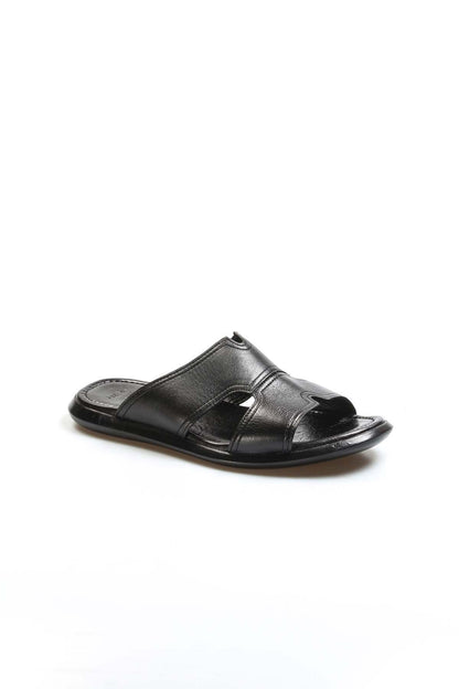 Men's Black Leather Slide Sandals-Wessi