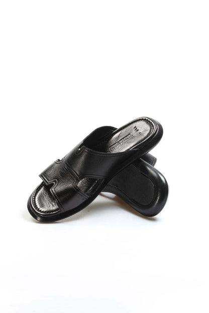 Men's Black Leather Slide Sandals-Wessi