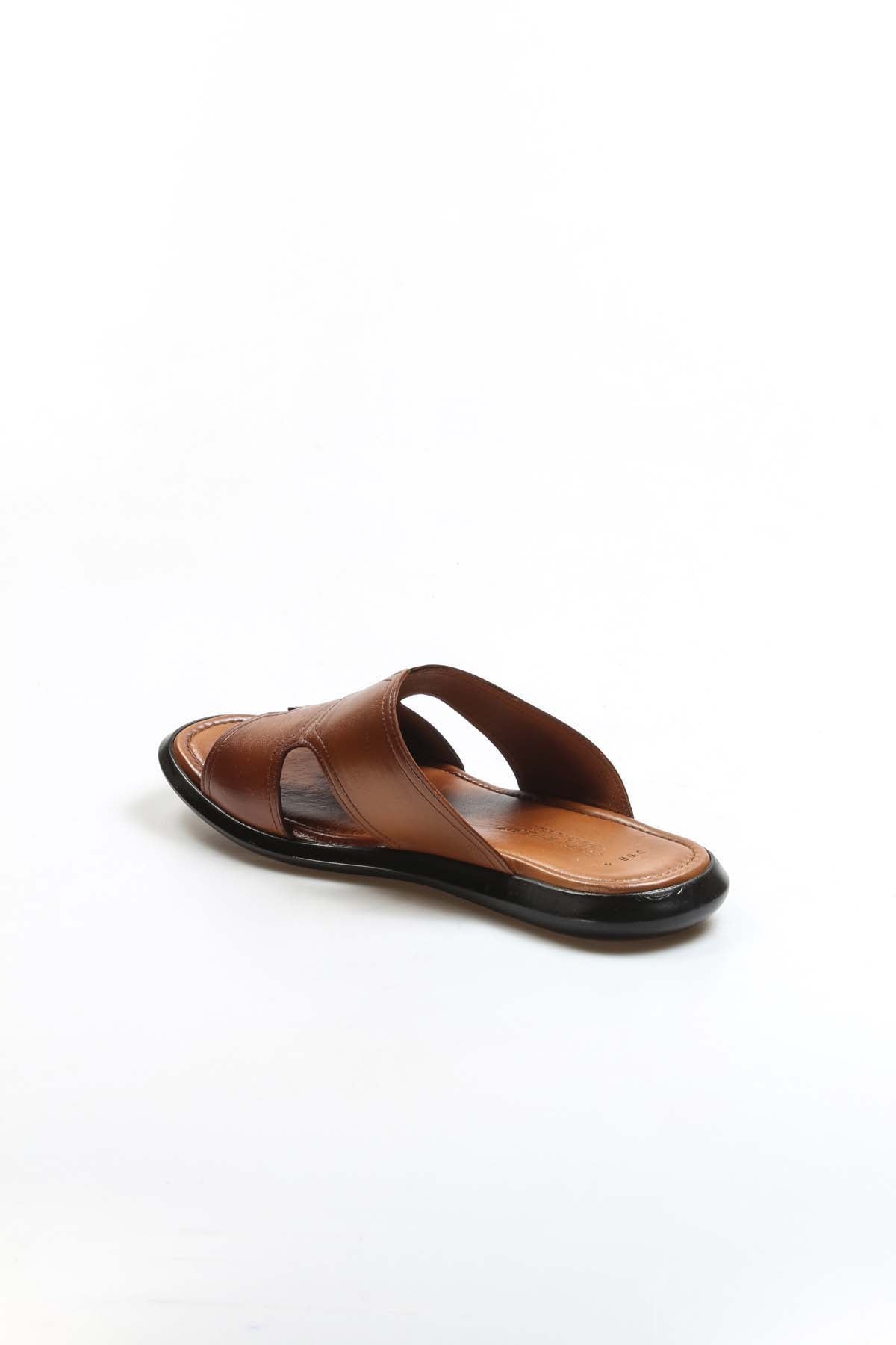 Men's Brown Leather Slide Sandals-Wessi
