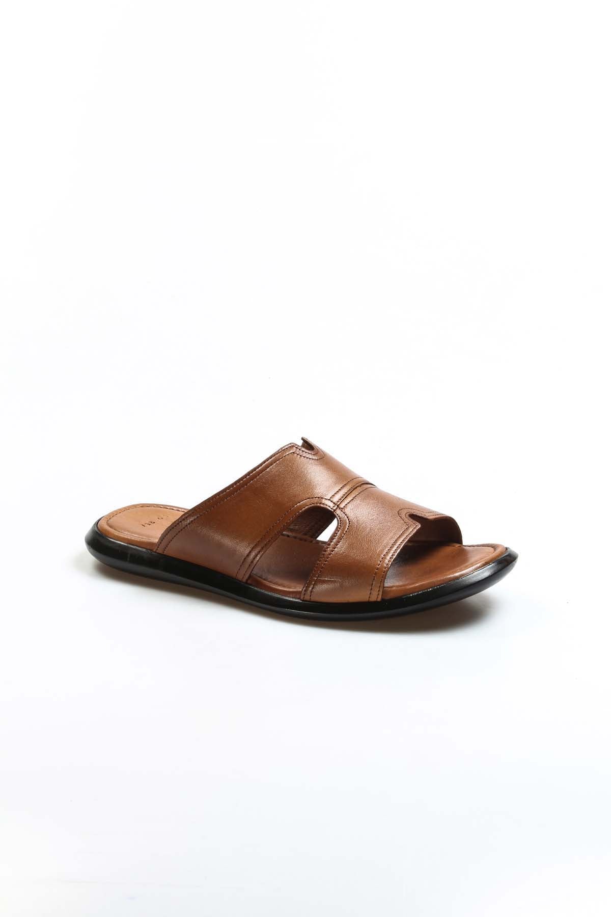 Men's Brown Leather Slide Sandals-Wessi