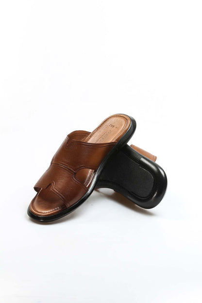 Men's Brown Leather Slide Sandals-Wessi