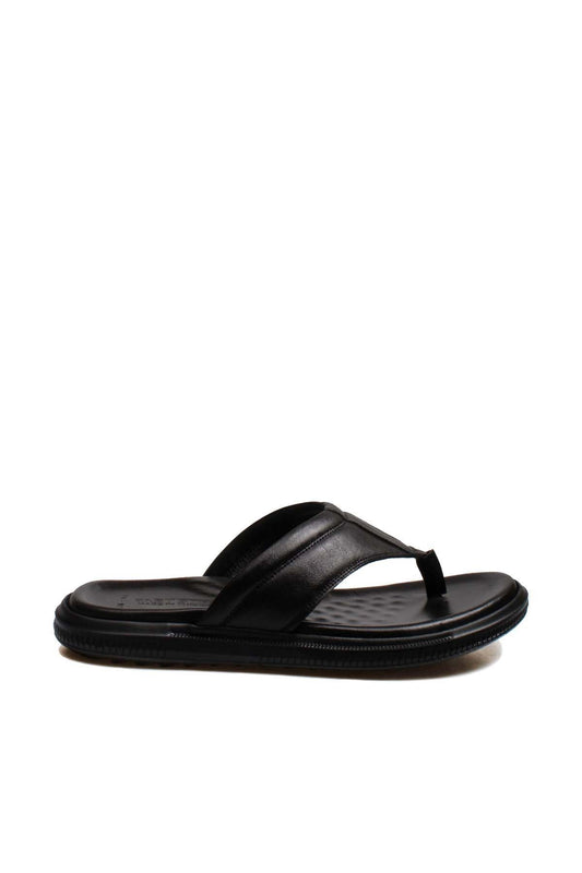 Men's Black Leather Flip-Flop Sandals-Wessi