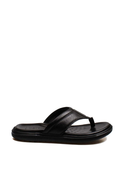 Men's Black Leather Flip-Flop Sandals-Wessi
