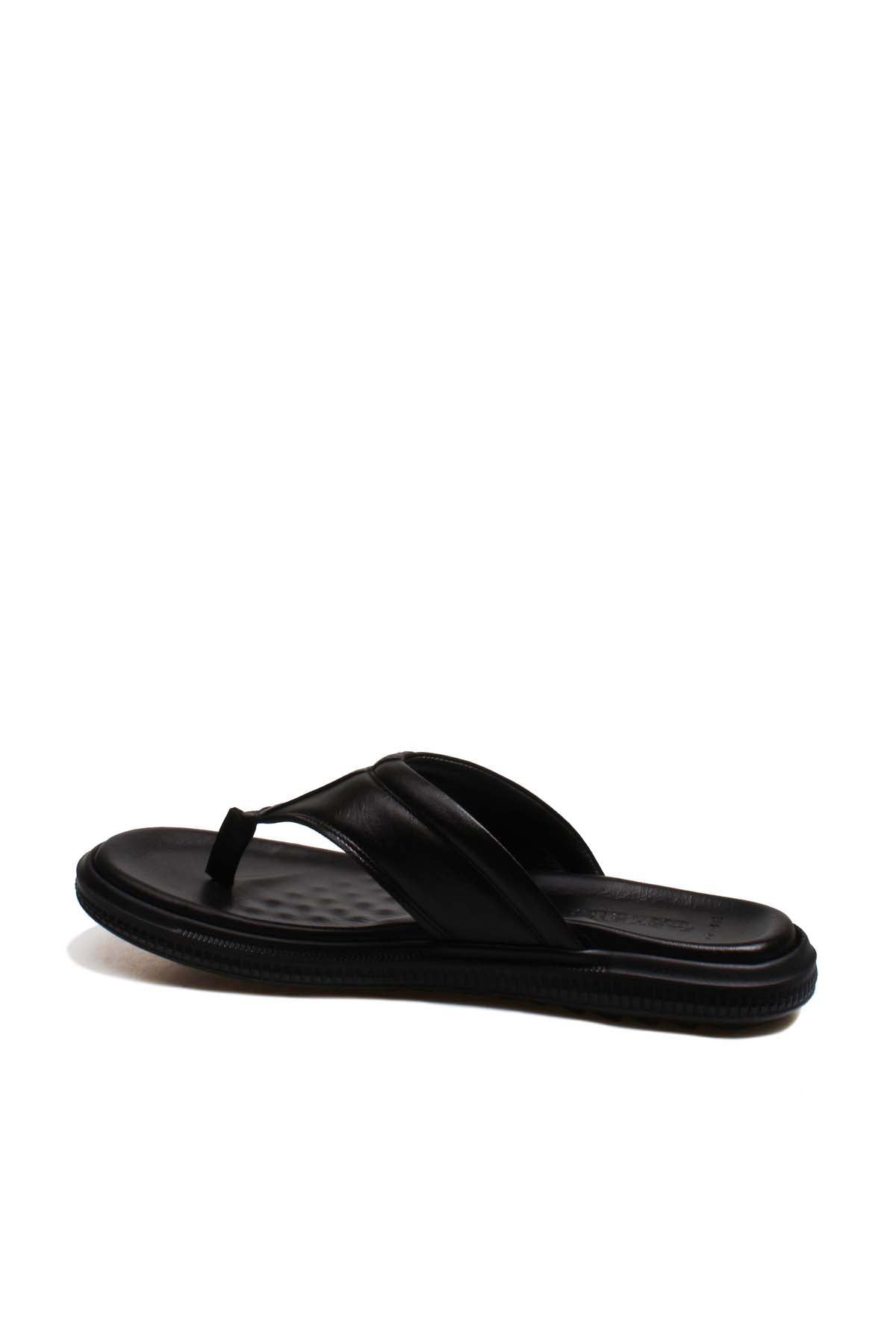 Men's Black Leather Flip-Flop Sandals-Wessi