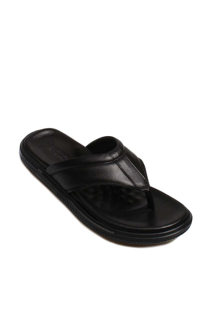 Men's Black Leather Flip-Flop Sandals-Wessi