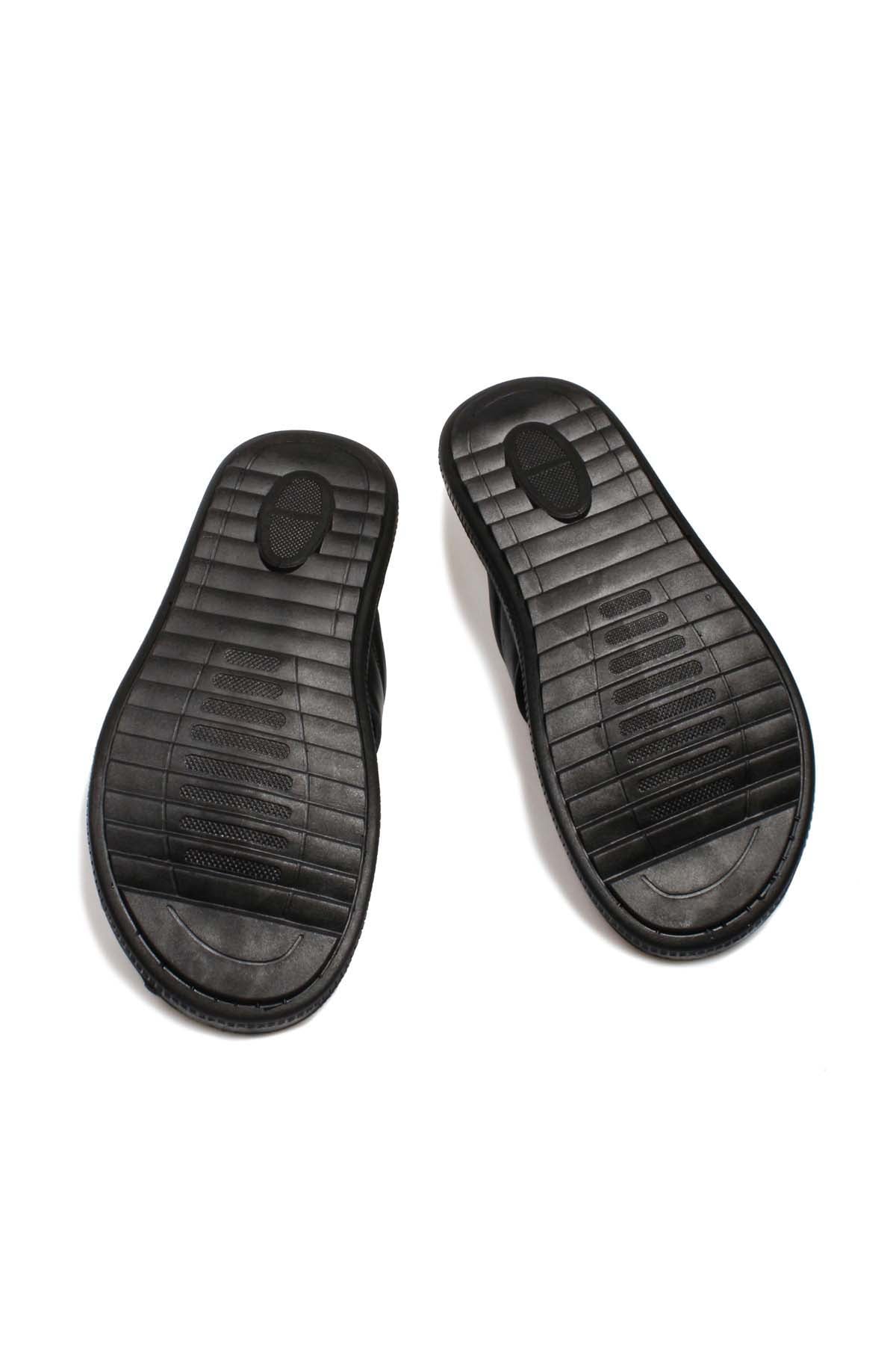 Men's Black Leather Flip-Flop Sandals-Wessi