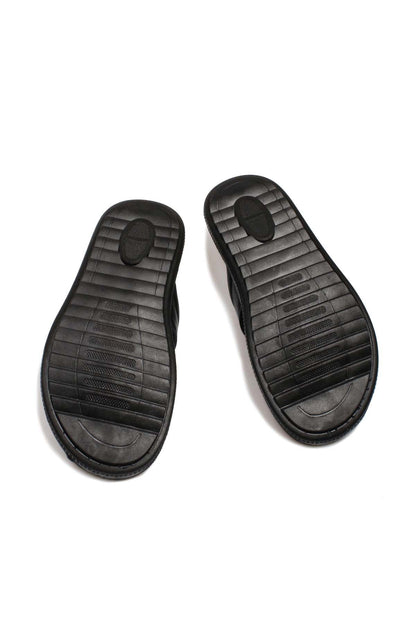 Men's Black Leather Flip-Flop Sandals-Wessi