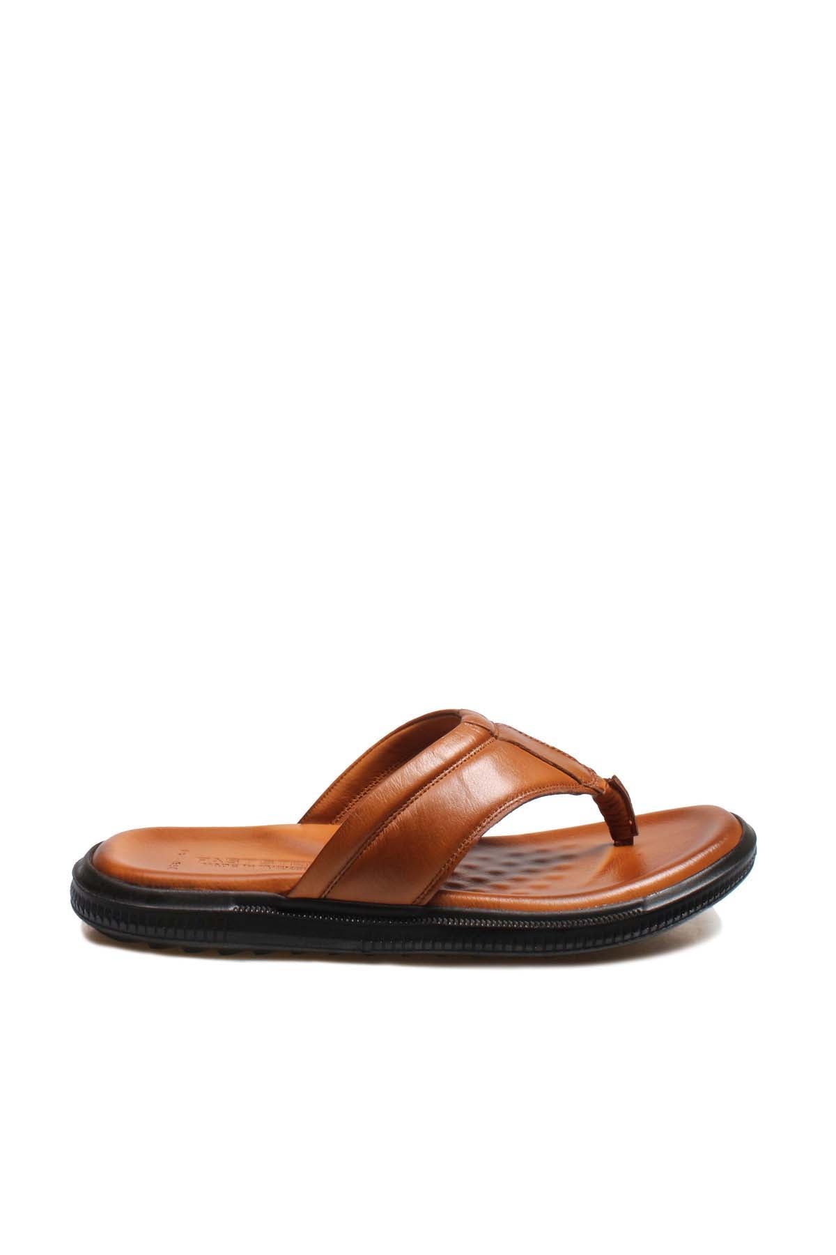 Men's Brown Leather Flip-Flops-Wessi