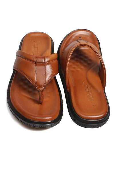 Men's Brown Leather Flip-Flops-Wessi