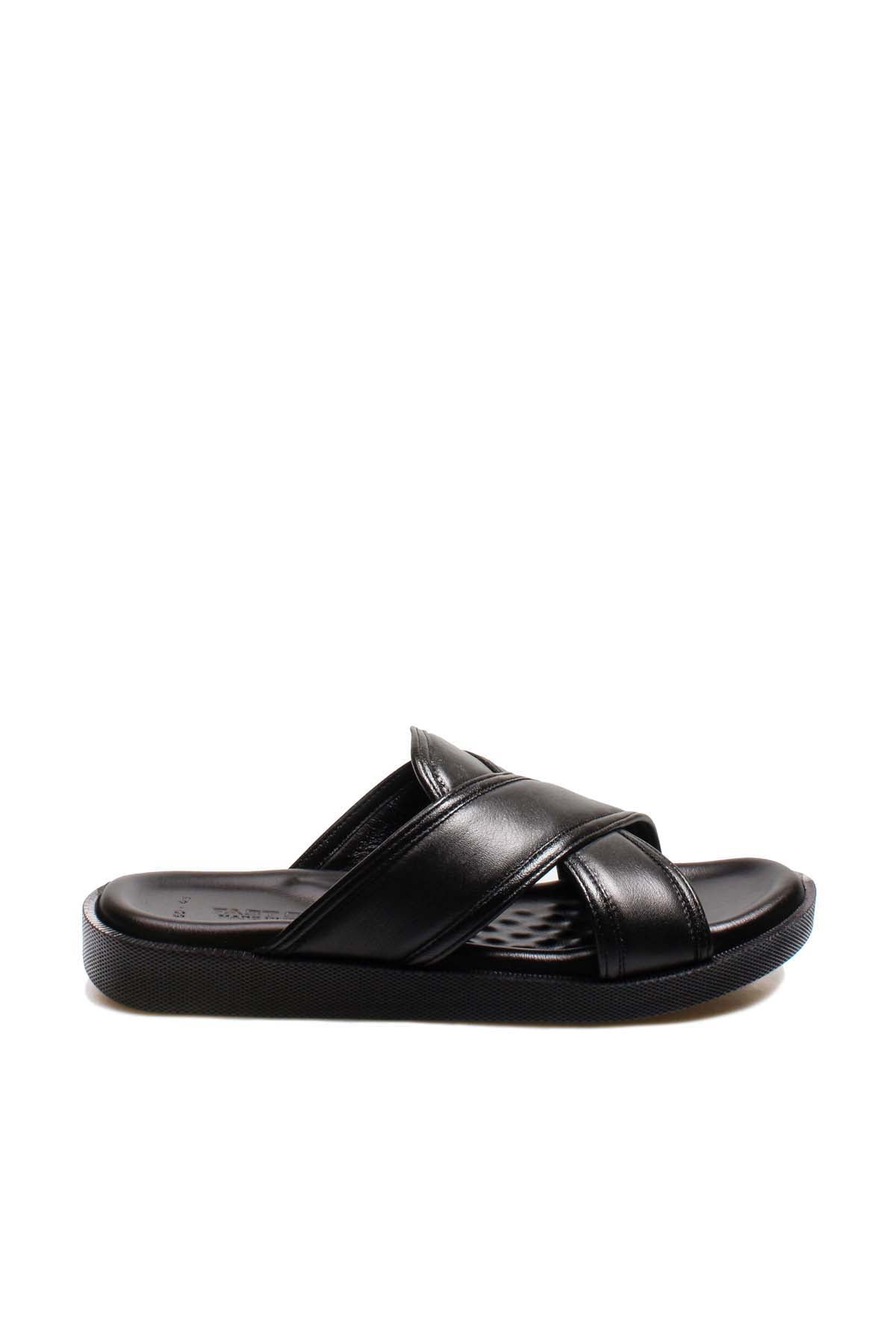 Men's Black Leather Slide Sandals-Wessi