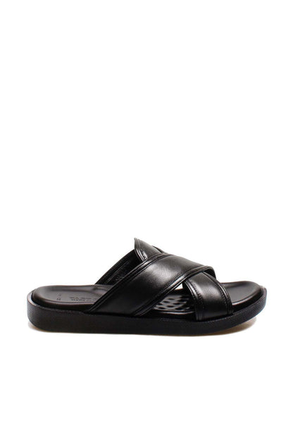 Men's Black Leather Slide Sandals-Wessi
