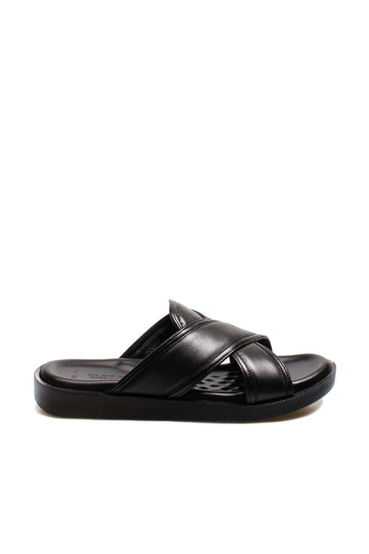 Men's Black Leather Slide Sandals-Wessi