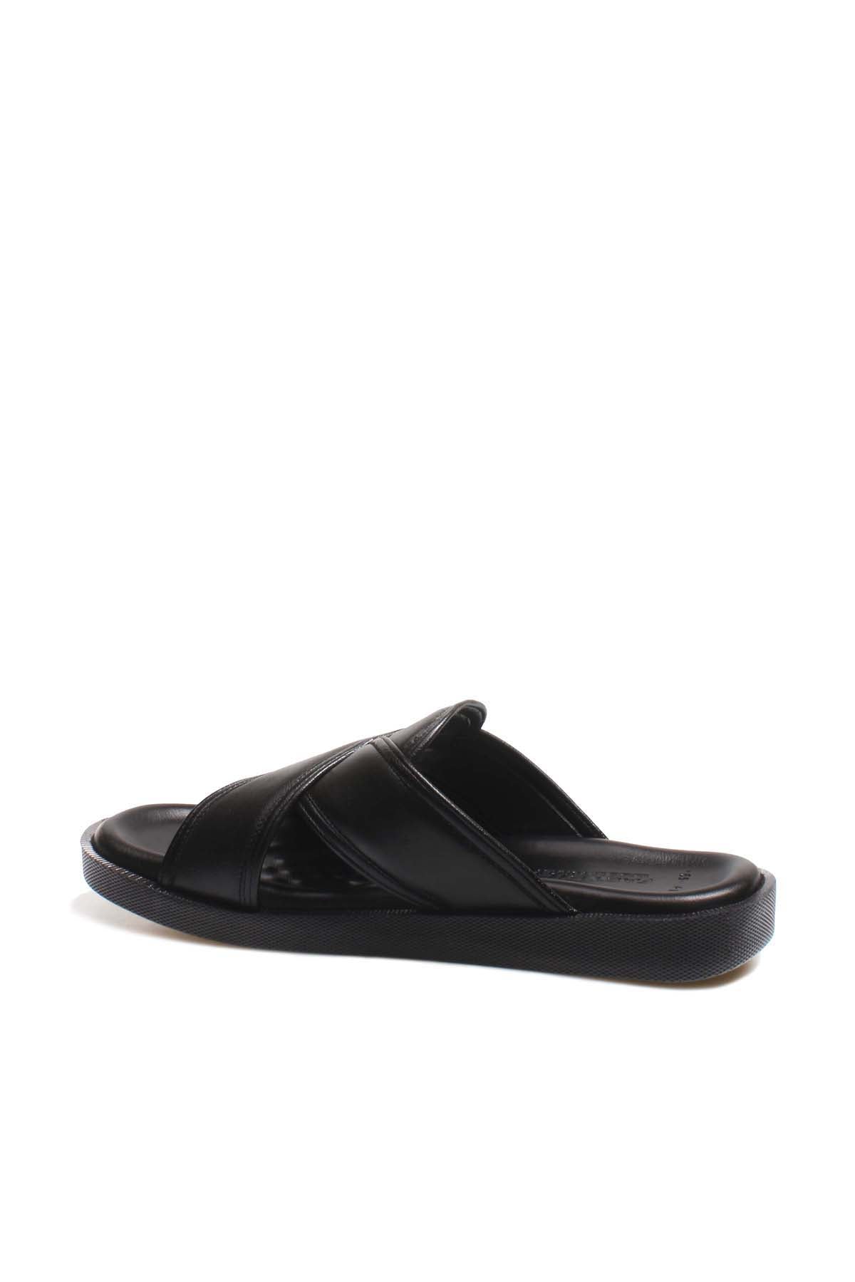 Men's Black Leather Slide Sandals-Wessi