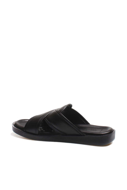 Men's Black Leather Slide Sandals-Wessi