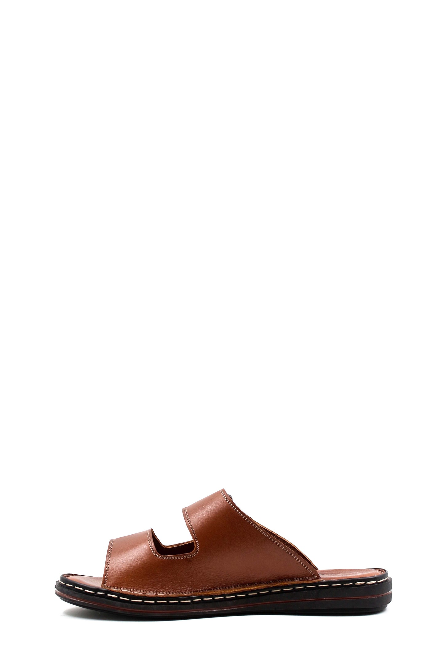 Men's Brown Leather Slippers with Dual Velcro Straps